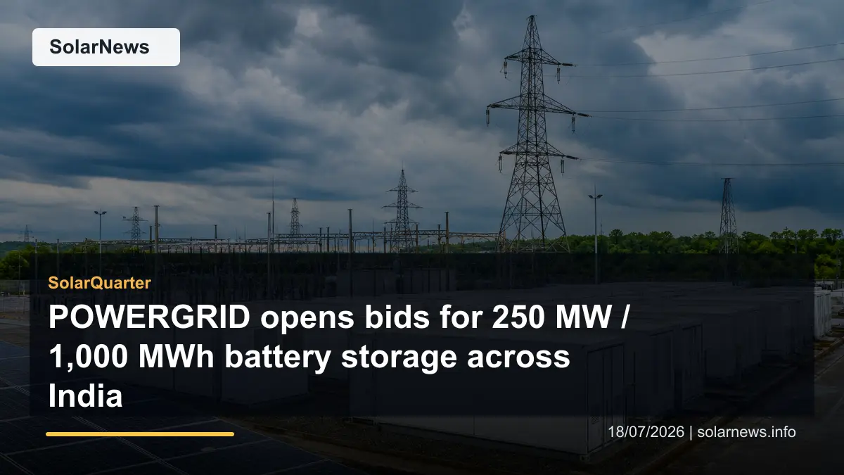 POWERGRID opens bids for 250 MW / 1,000 MWh battery storage across India