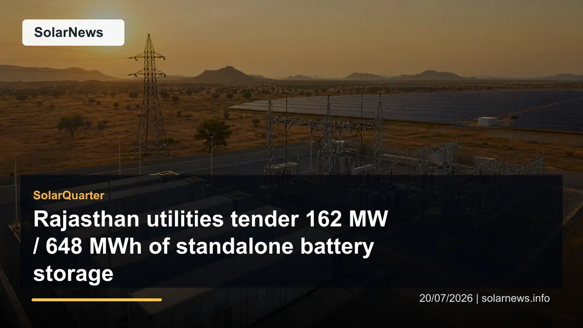 Rajasthan utilities tender 162 MW / 648 MWh of standalone battery storage